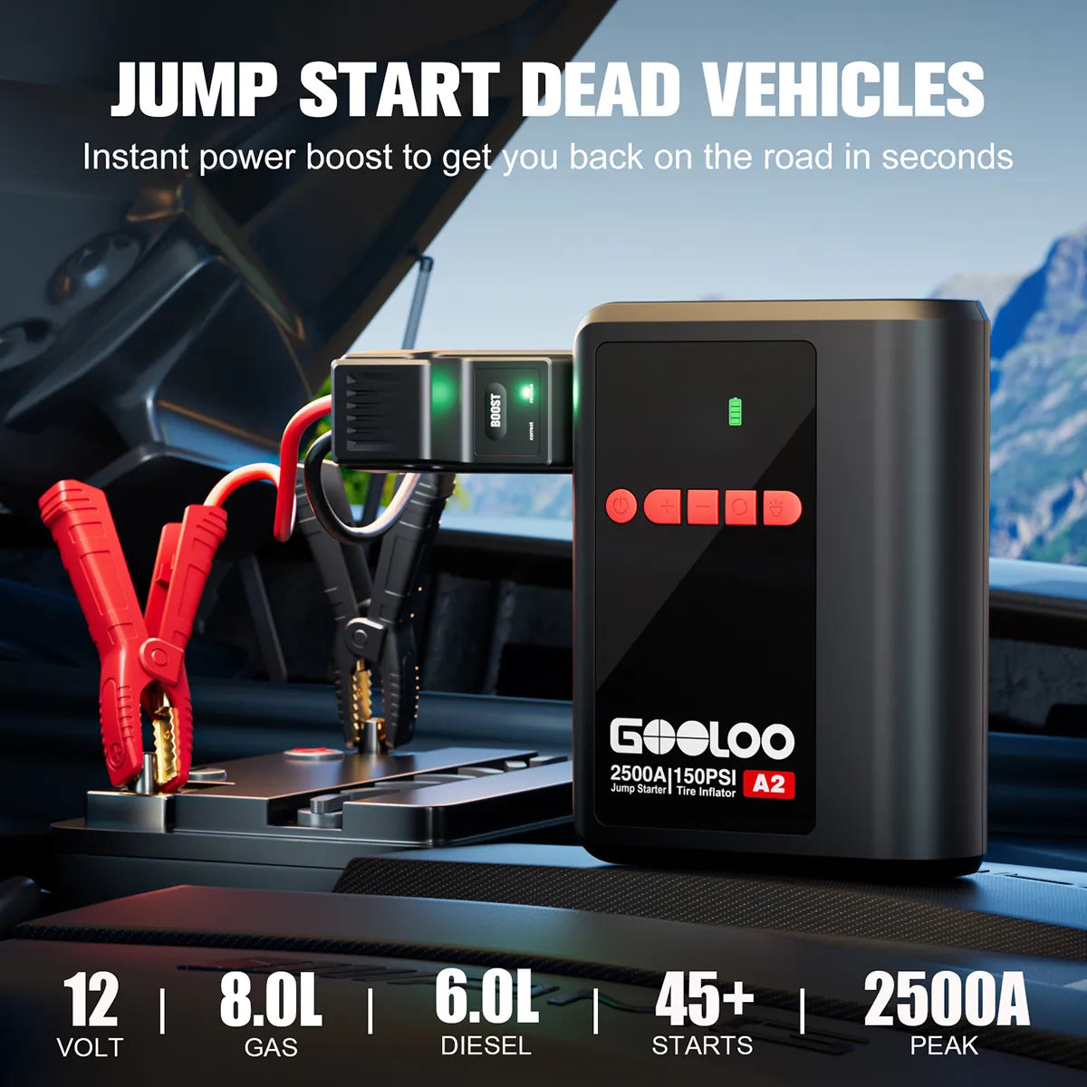 【Clearance Sale】GOOLOO A2 Jump Starter with Air Compressor 2500Amp