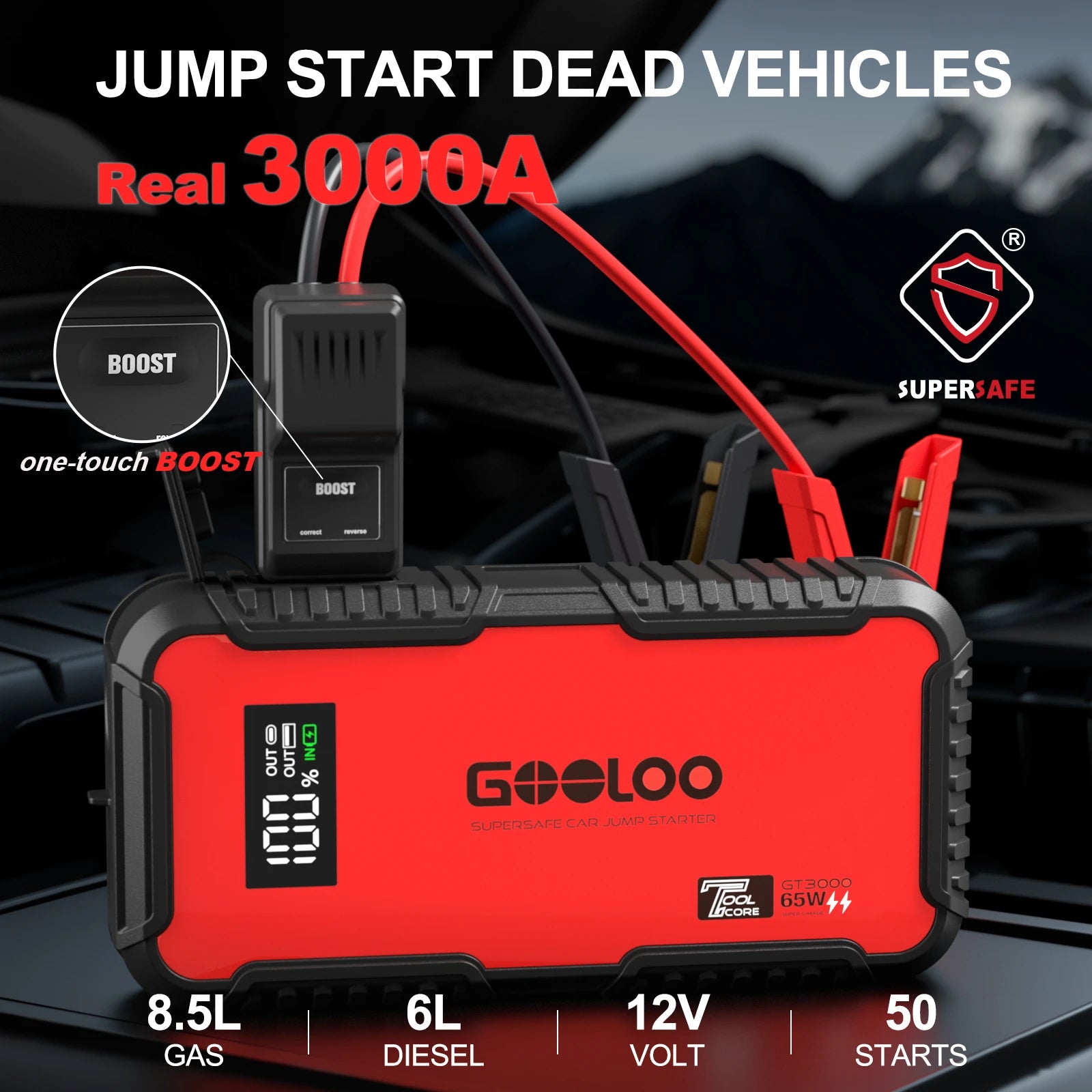 GOOLOO GT3000 Supersafe Jump Starter 3000A with Eva Bag