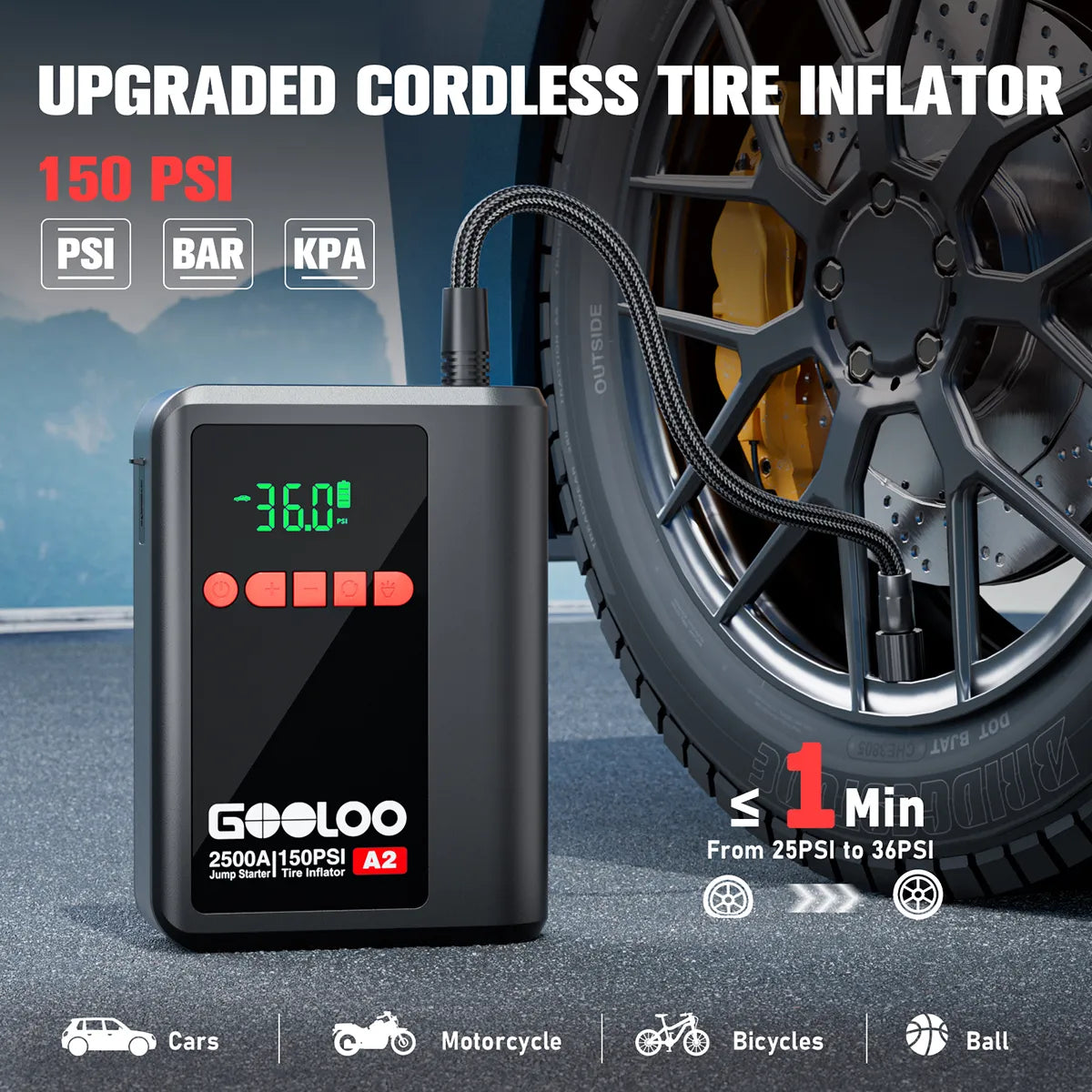 【Clearance Sale】GOOLOO A2 Jump Starter with Air Compressor 2500Amp