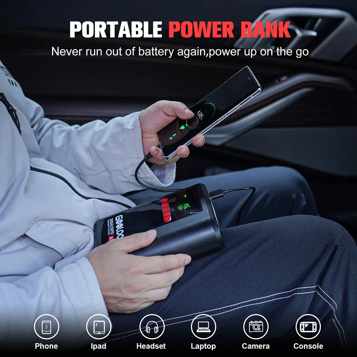 【Clearance Sale】GOOLOO A2 Jump Starter with Air Compressor 2500Amp