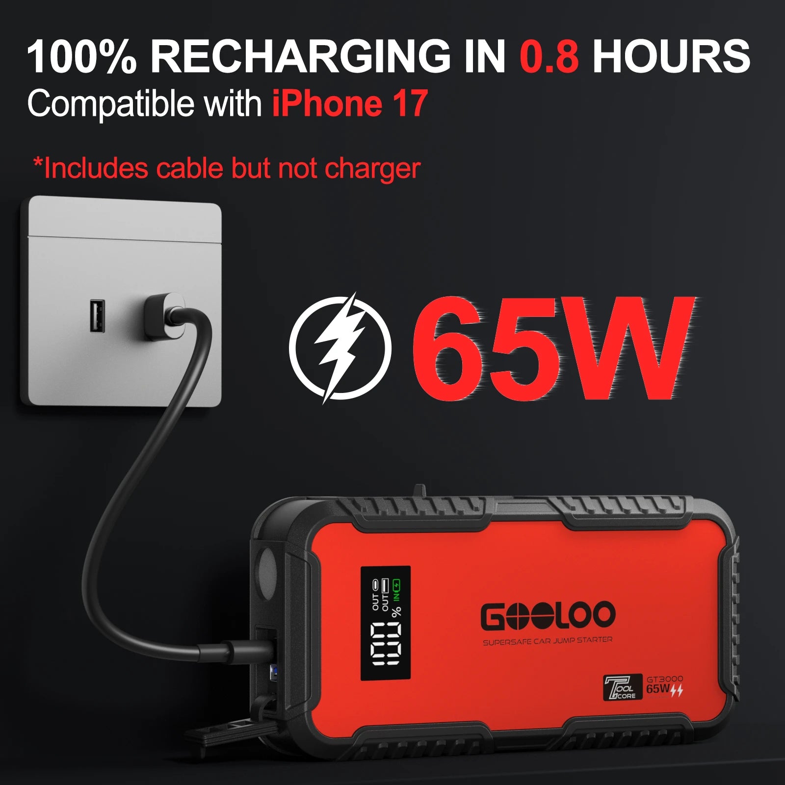 GOOLOO GT3000 Supersafe Jump Starter 3000A with Eva Bag