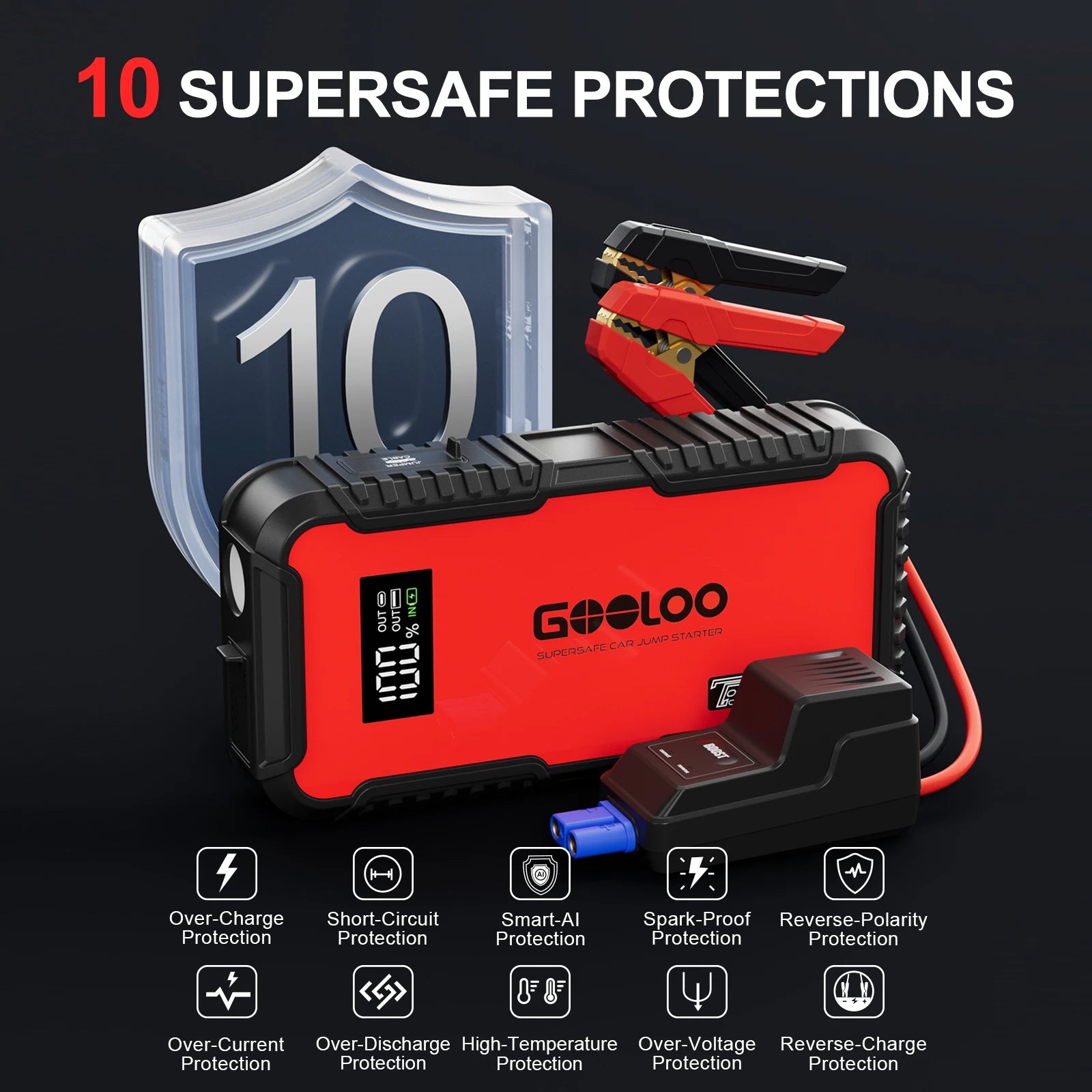 GOOLOO GT3000 Supersafe Jump Starter 3000A with Eva Bag