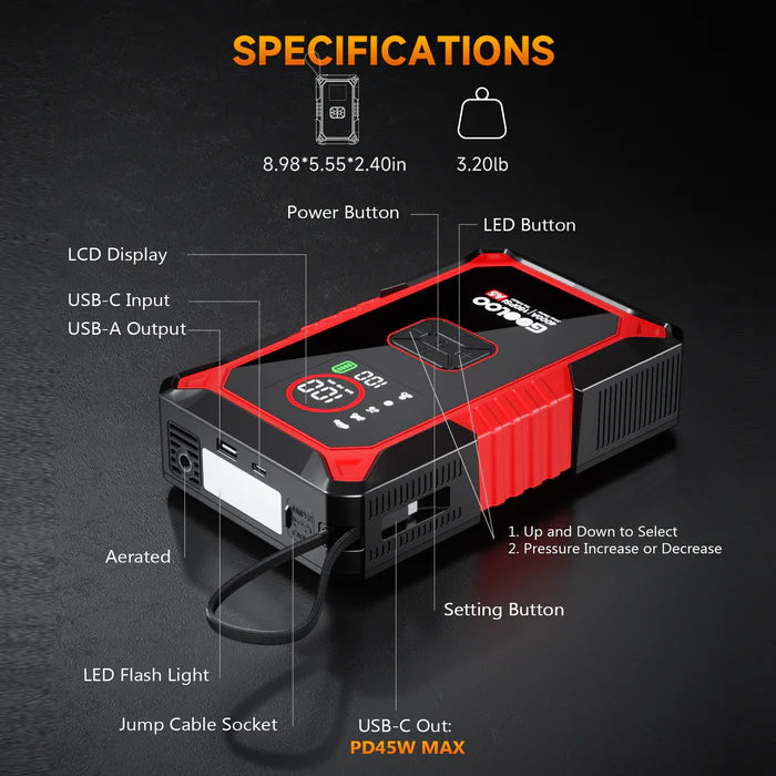 GOOLOO A5 4WD Jump Starter with Air Compressor 4000A