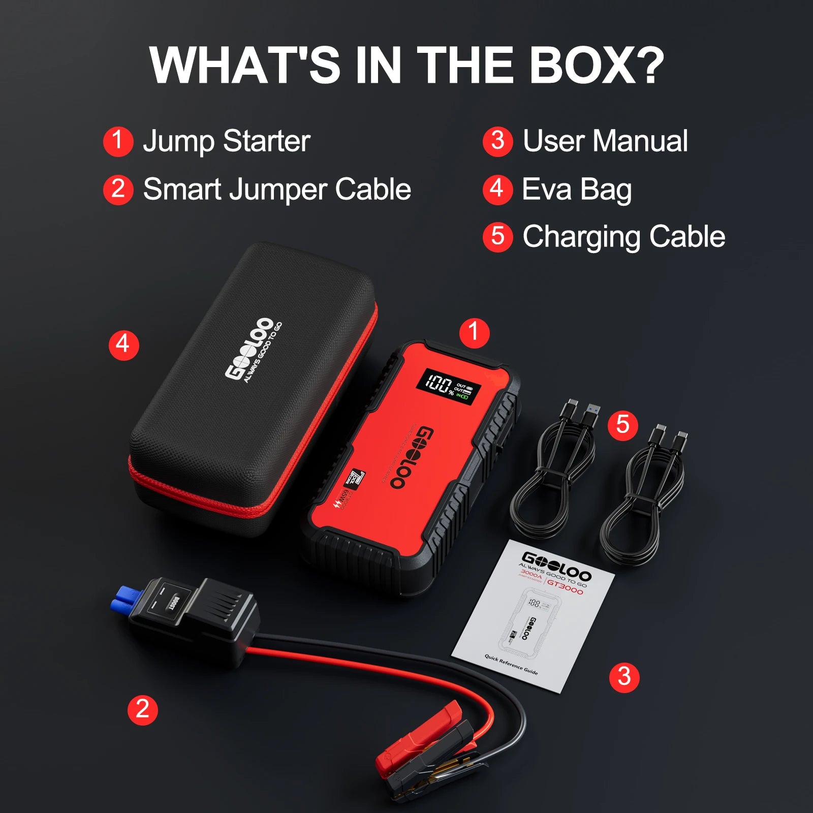 GOOLOO GT3000 Supersafe Jump Starter 3000A with Eva Bag