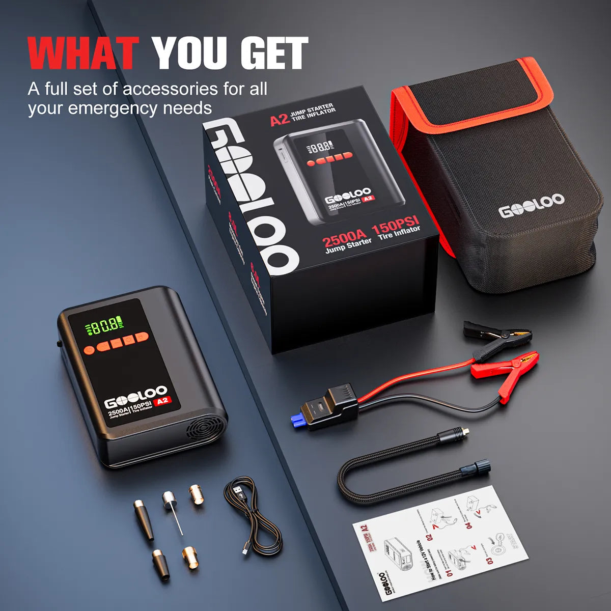 【Clearance Sale】GOOLOO A2 Jump Starter with Air Compressor 2500Amp