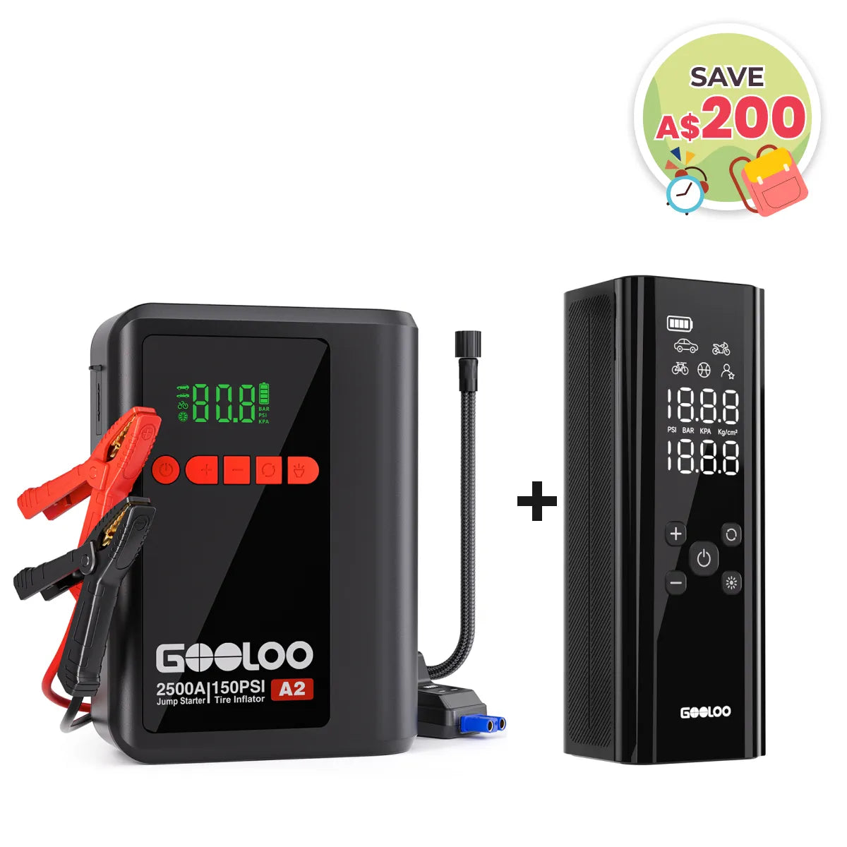 【Clearance Sale】GOOLOO A2 Jump Starter with Air Compressor 2500Amp