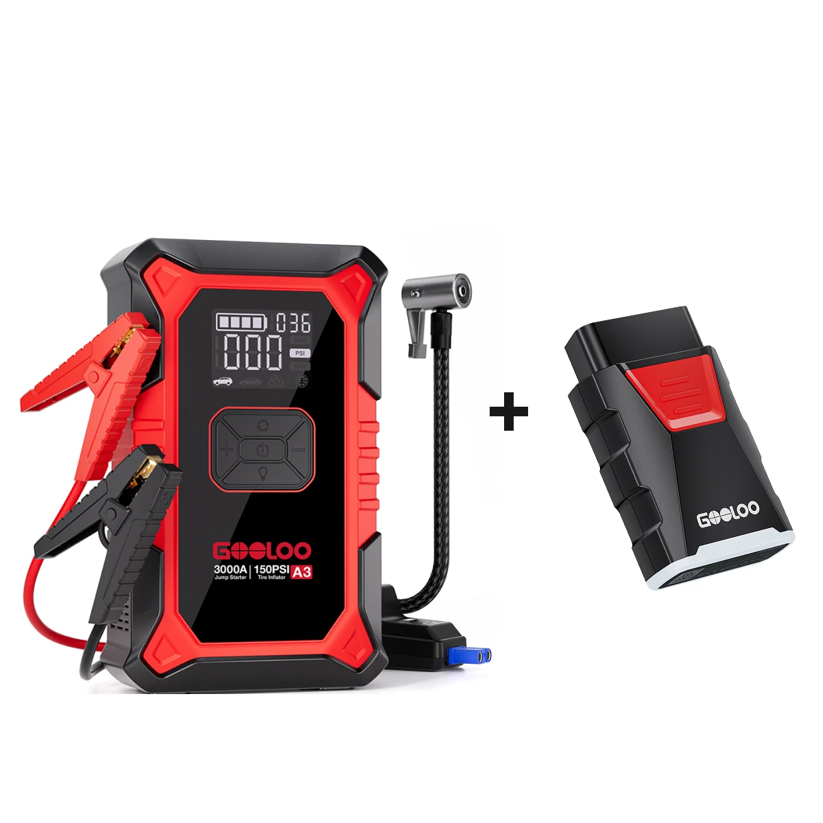 GOOLOO A3 Supersafe Jump Starter with Air Compressor 3000Amp