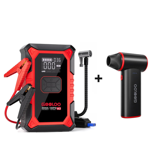 GOOLOO A3 Jump Starter with Air Compressor +F3 Electric Air Duster