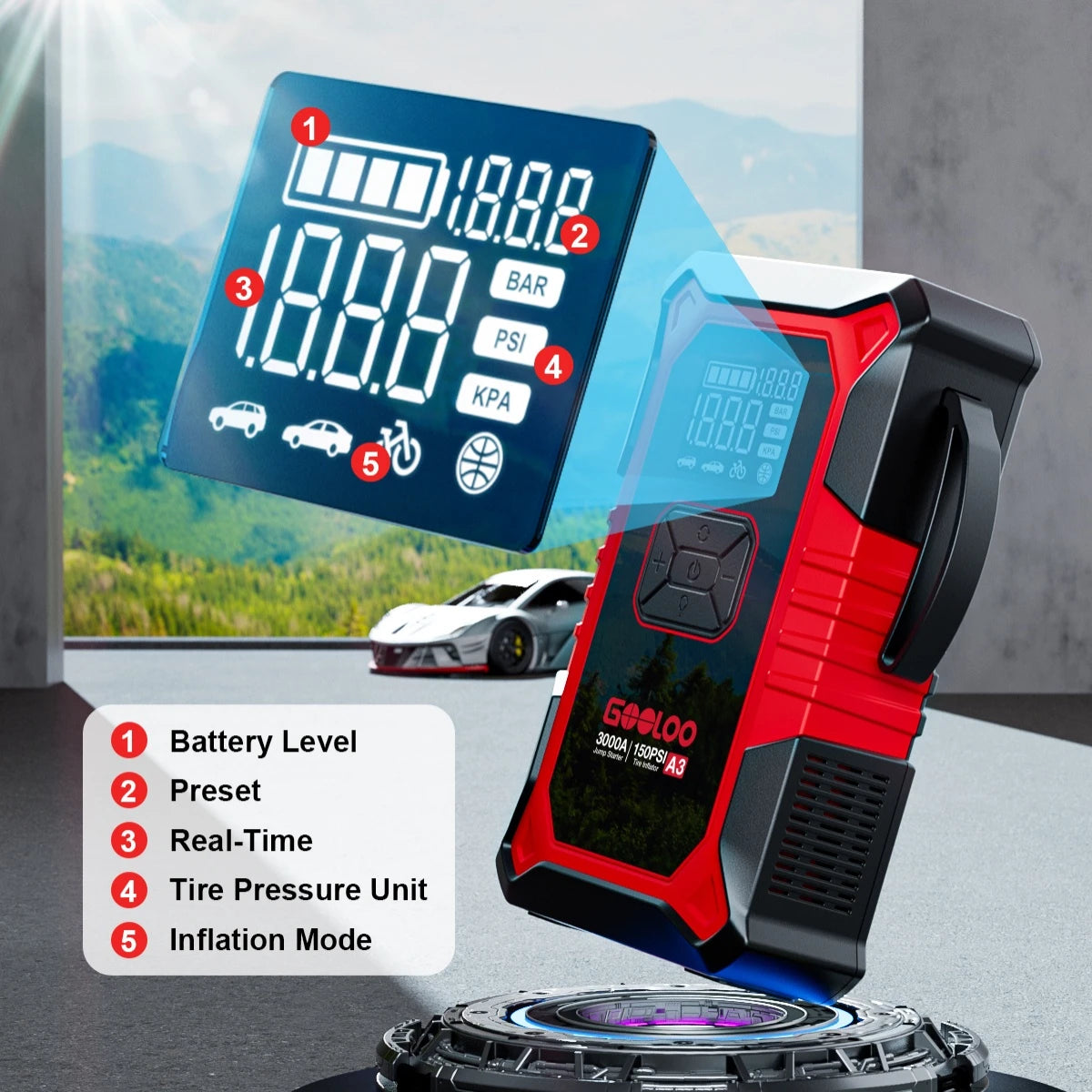GOOLOO A3 Jump Starter with Air Compressor +  DS200 OBD Scanner