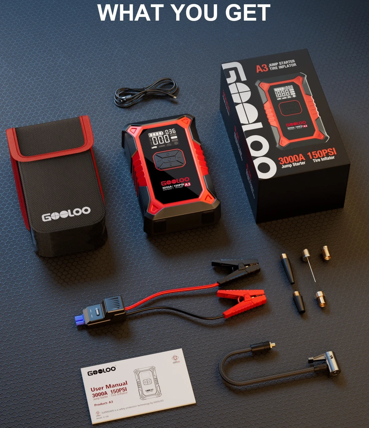 GOOLOO A3 Jump Starter with Air Compressor +  DS200 OBD Scanner