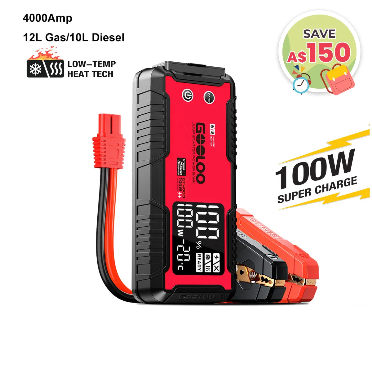 GOOLOO GT4000 Jump Starter 4000Amp 100W Pre-heating Tech
