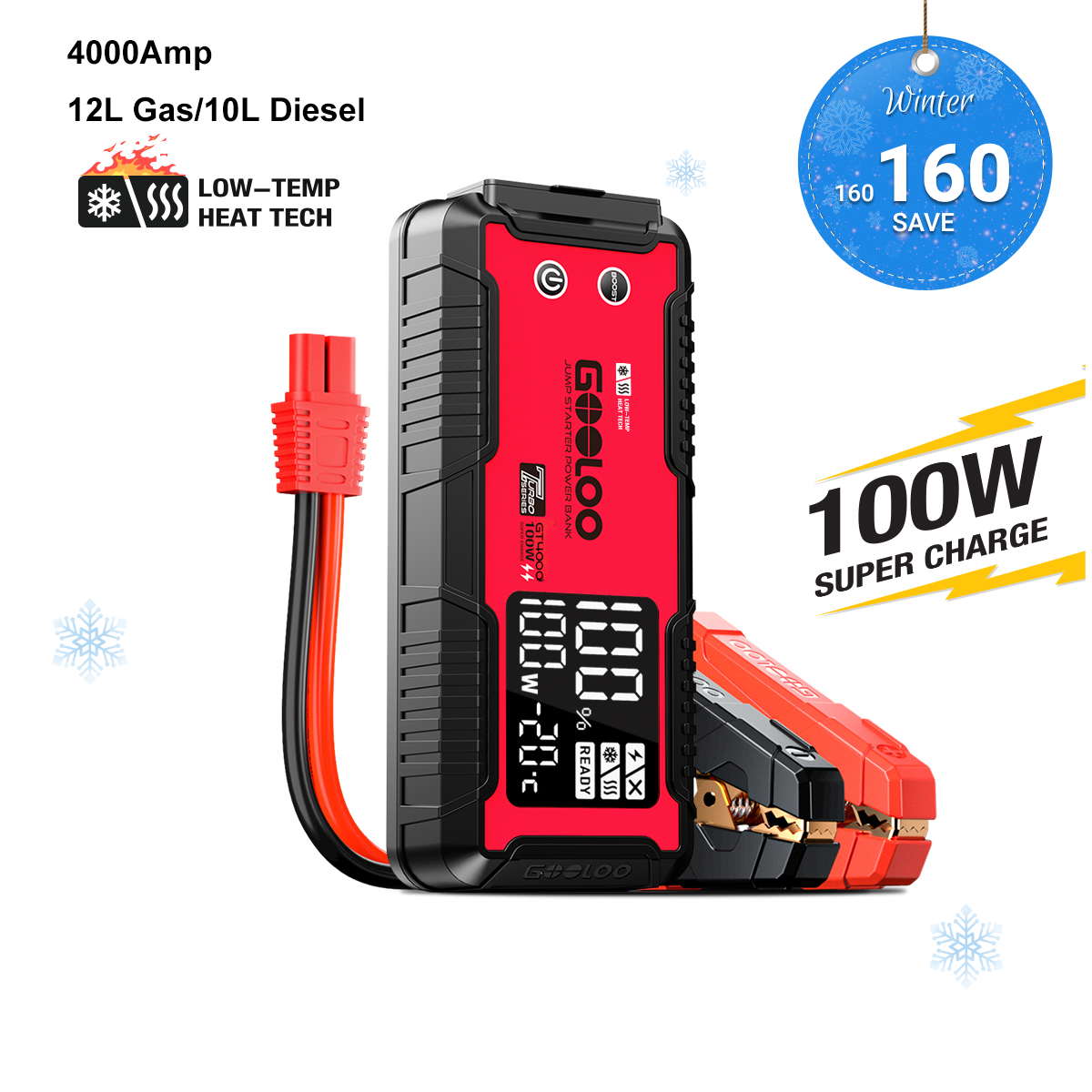 GOOLOO GT4000 Jump Starter 4000Amp 100W Pre-heating Tech
