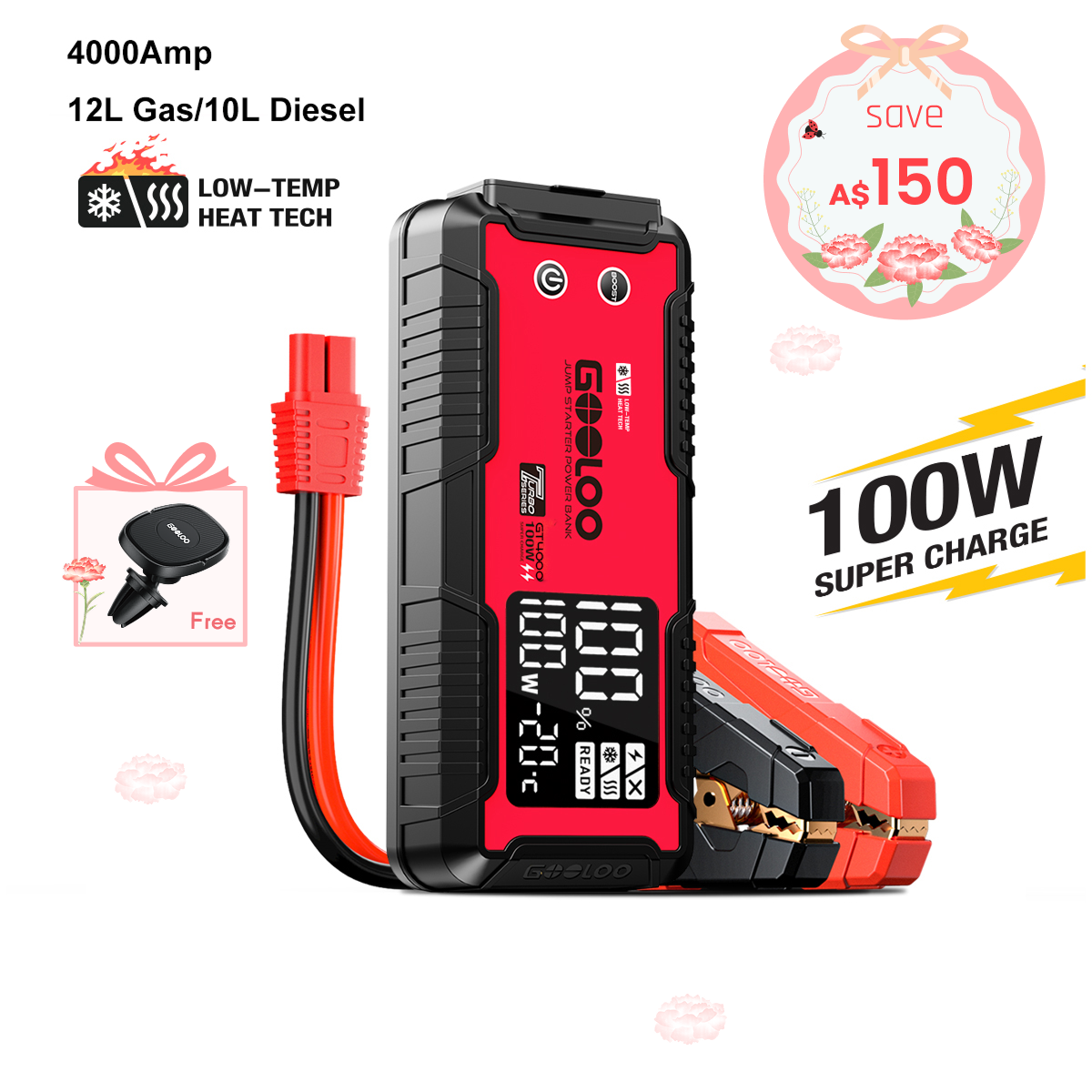 GOOLOO GT4000 Portable Jump Starter 4000Amp 100W -40°F